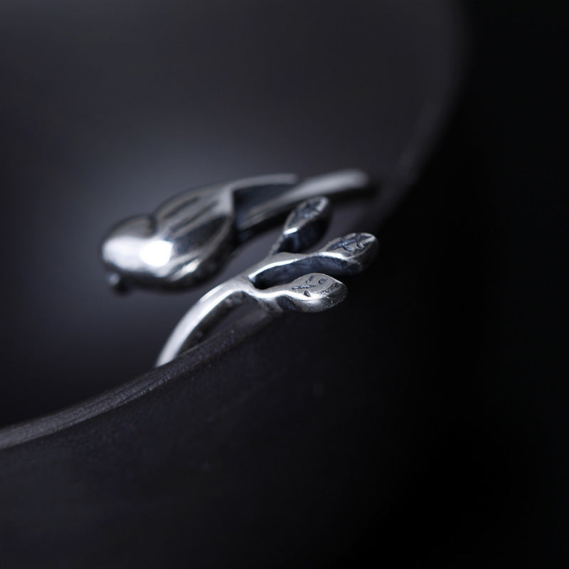 S925 Silver Minimalist Creative Branch Vintage Artistic Bird Ring