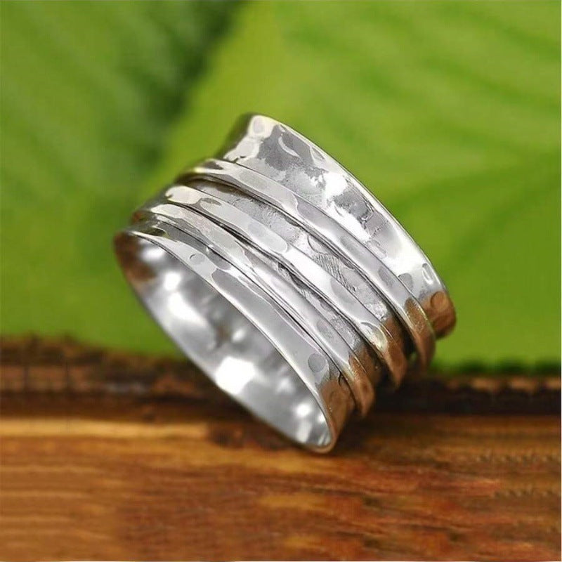 Retro Cross-border Hammer Surface European And American Design Women's Ring