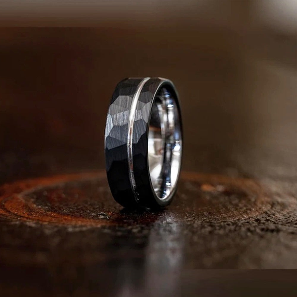 8mm Tungsten Ring Ornament Flat Hammer Pattern