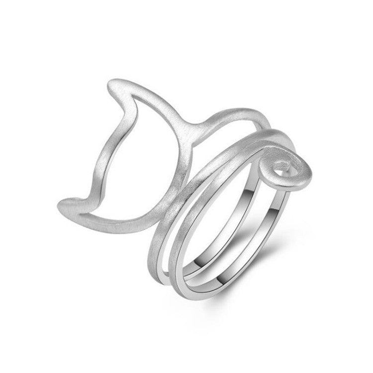 S925 Silber Personalisierter Wickelring mit gebürstetem süßem Katzenmotiv