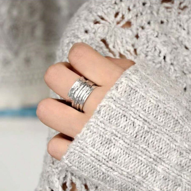 Retro Cross-border Hammer Surface European And American Design Women's Ring