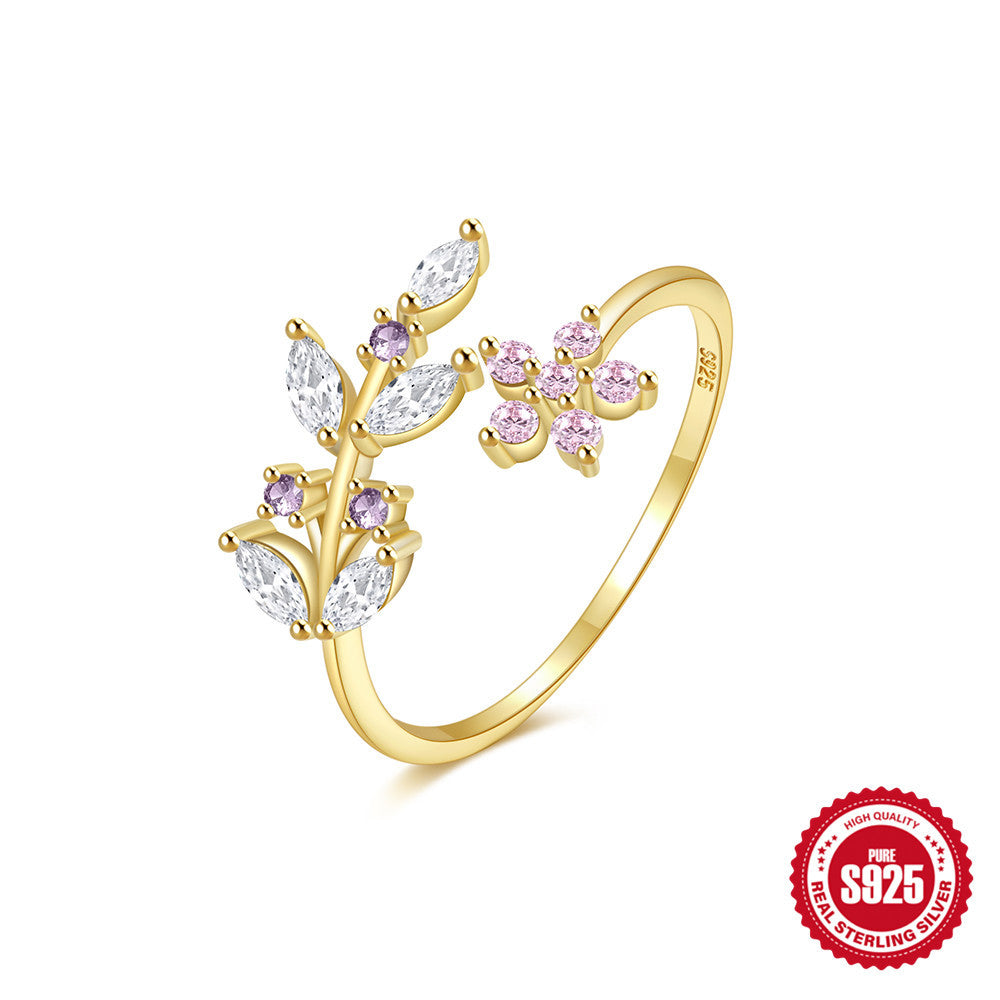 925 Sterling Silver Leaves Floral Creative Opening Ring