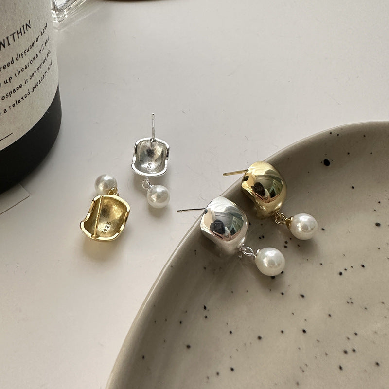 S925 Sterling Silber Französisch Retro Kugel Perlen Ohrringe I