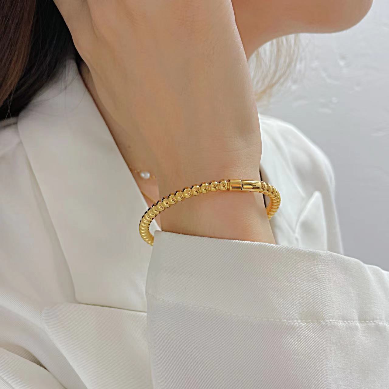 Titanium Steel Round Beads Stainless Steel Bracelet