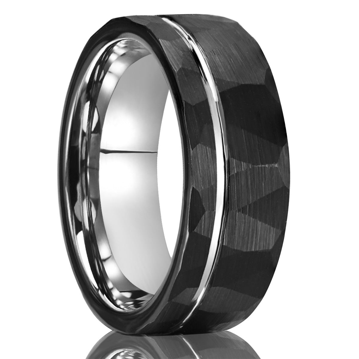 8mm Tungsten Ring Ornament Flat Hammer Pattern