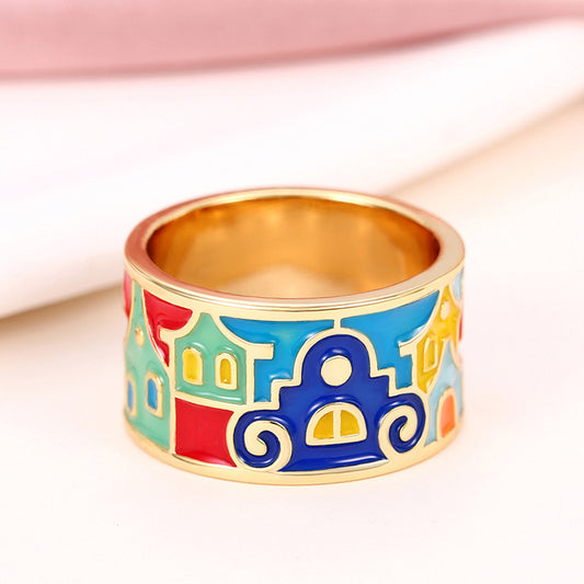 Personalized Color Enamel Oil Dripping Stitching Ring Fashion Personalized Women's Ring