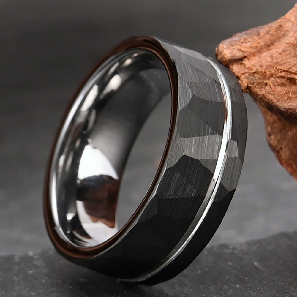 8mm Tungsten Ring Ornament Flat Hammer Pattern