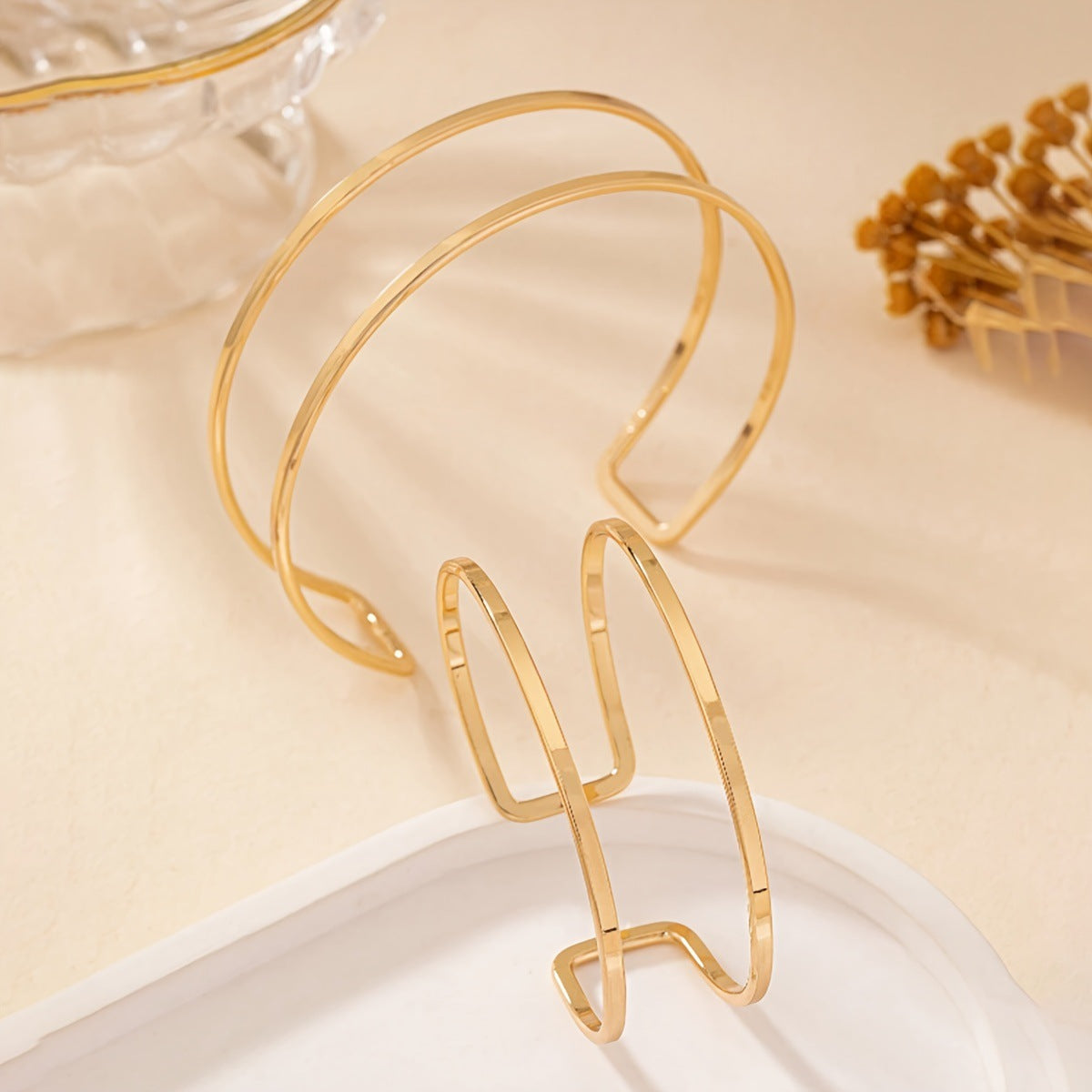 Double-layer Hollow Gold Bangle Bracelet Ladies