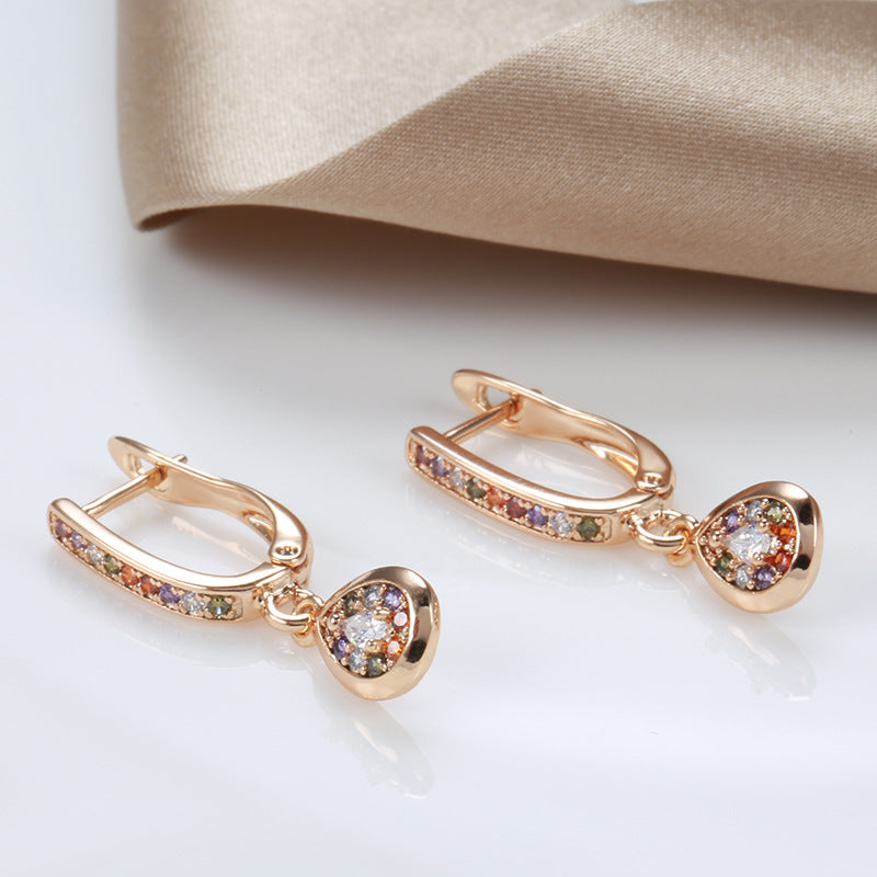 Ohrstecker für Damen, Roségold, schlicht, bunt, Zirkonia