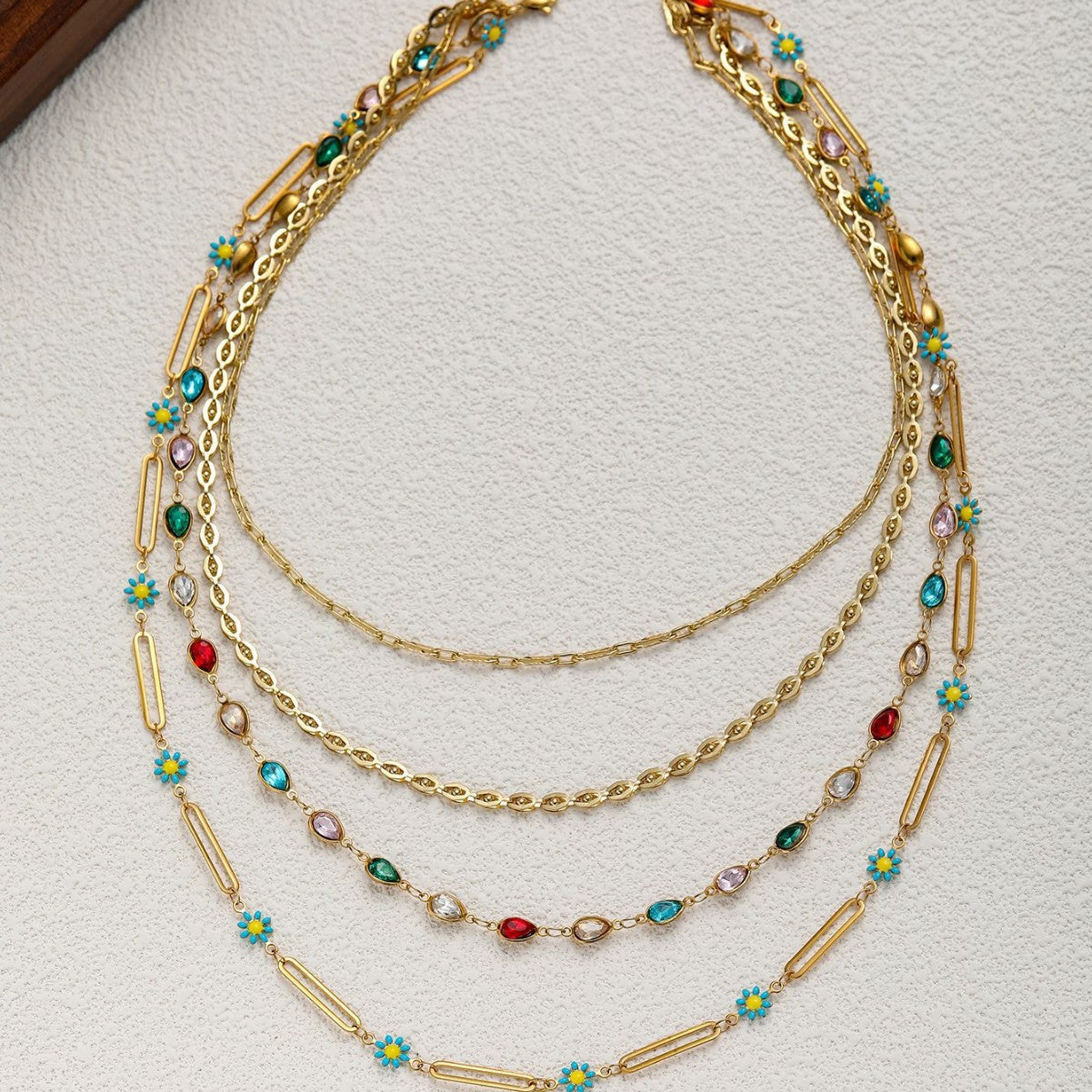 Gold Natural Stone Handmade Beaded Clavicle Necklace