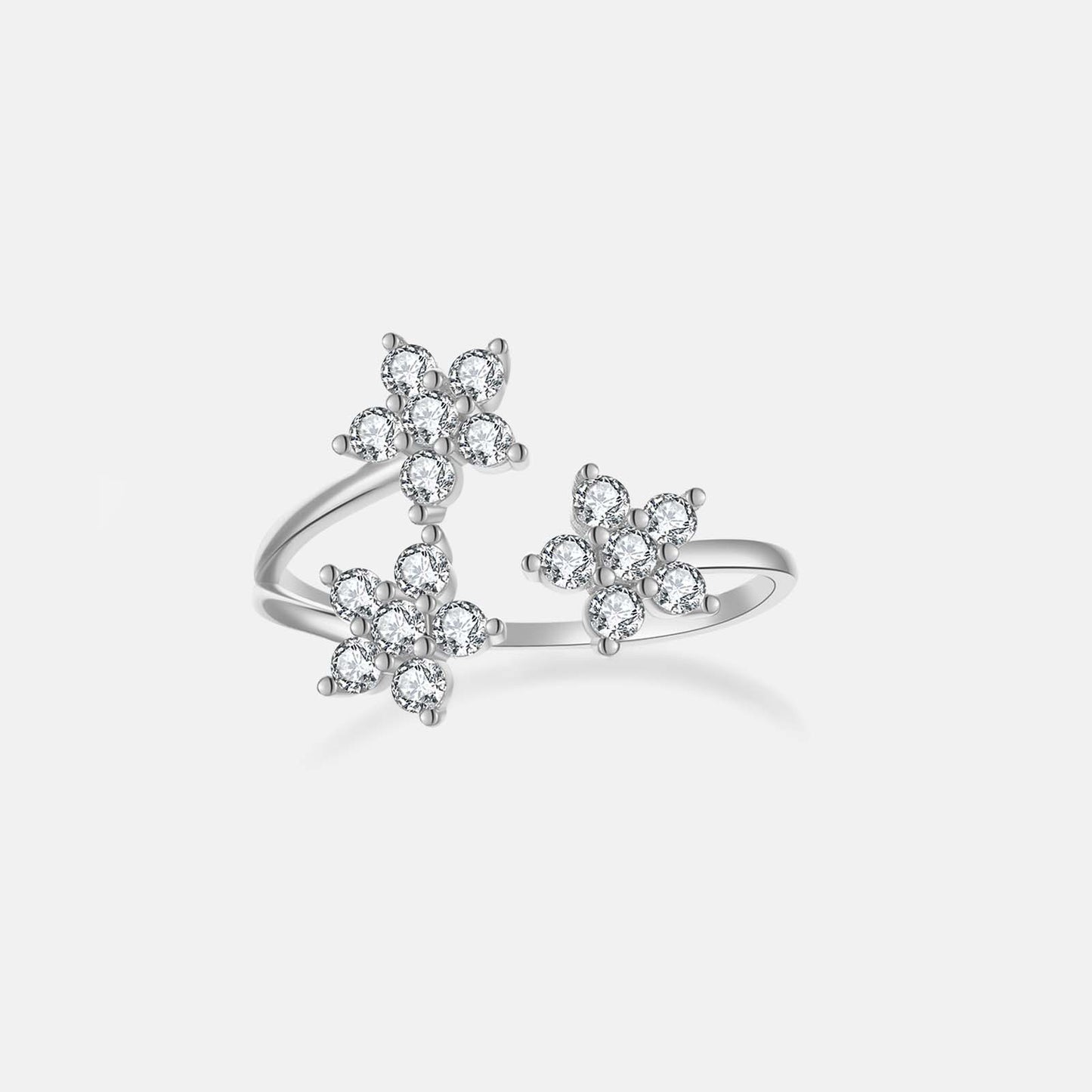 925 Sterling Silver Minimalist Snowflake Diamond-studded Ring