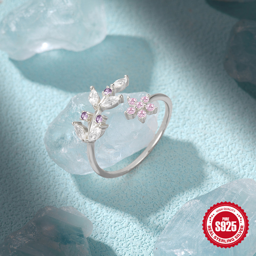 925 Sterling Silver Leaves Floral Creative Opening Ring