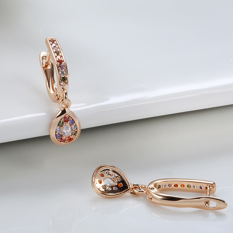 Ohrstecker für Damen, Roségold, schlicht, bunt, Zirkonia