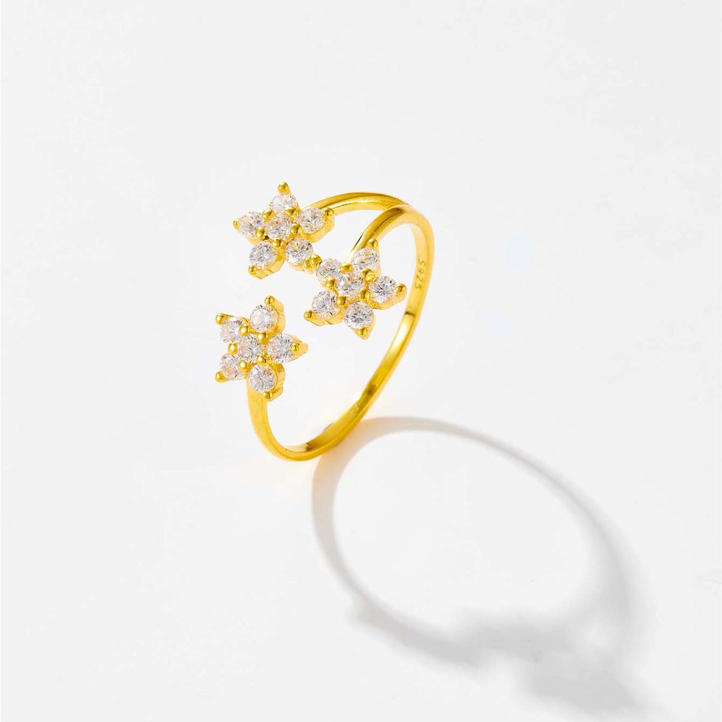 925 Sterling Silver Minimalist Snowflake Diamond-studded Ring