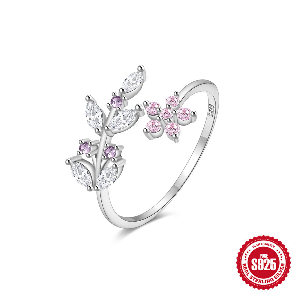 925 Sterling Silver Leaves Floral Creative Opening Ring