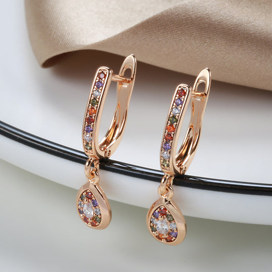 Ohrstecker für Damen, Roségold, schlicht, bunt, Zirkonia