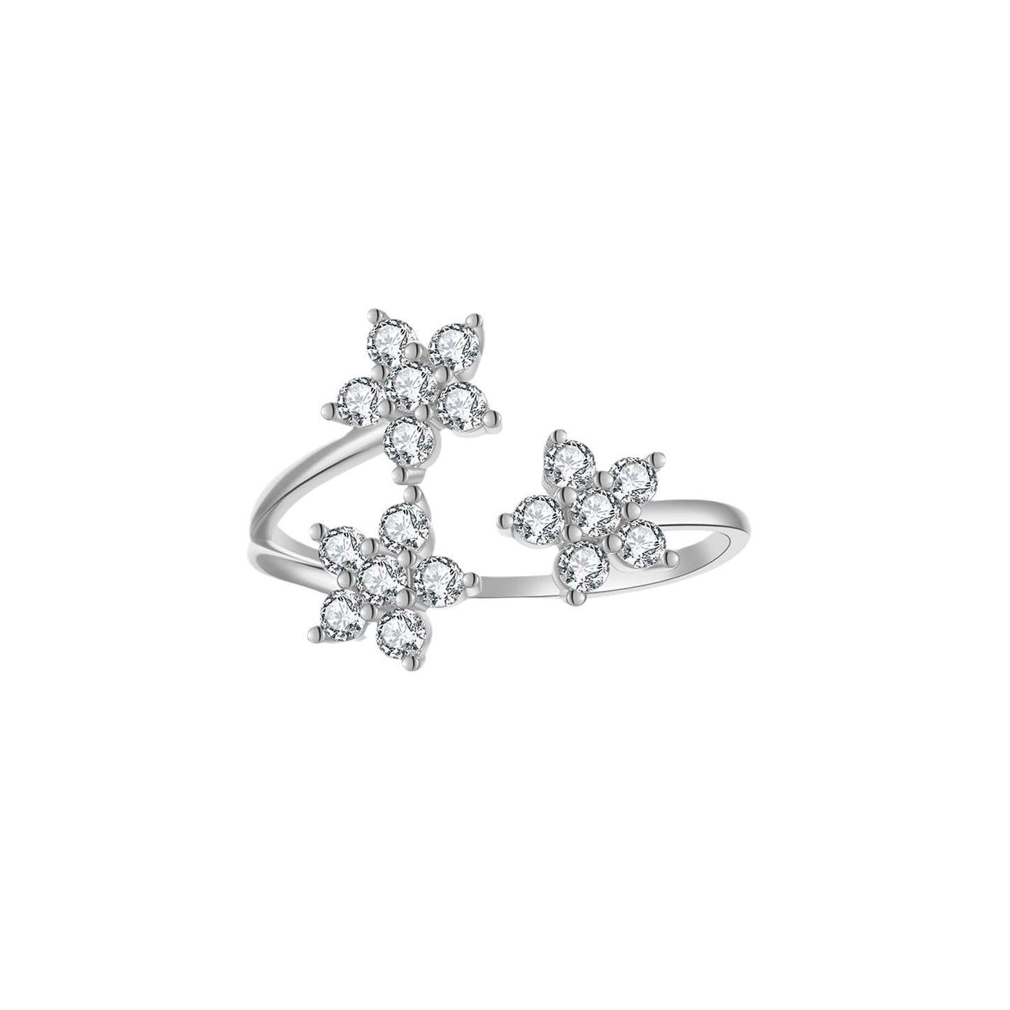 925 Sterling Silver Minimalist Snowflake Diamond-studded Ring