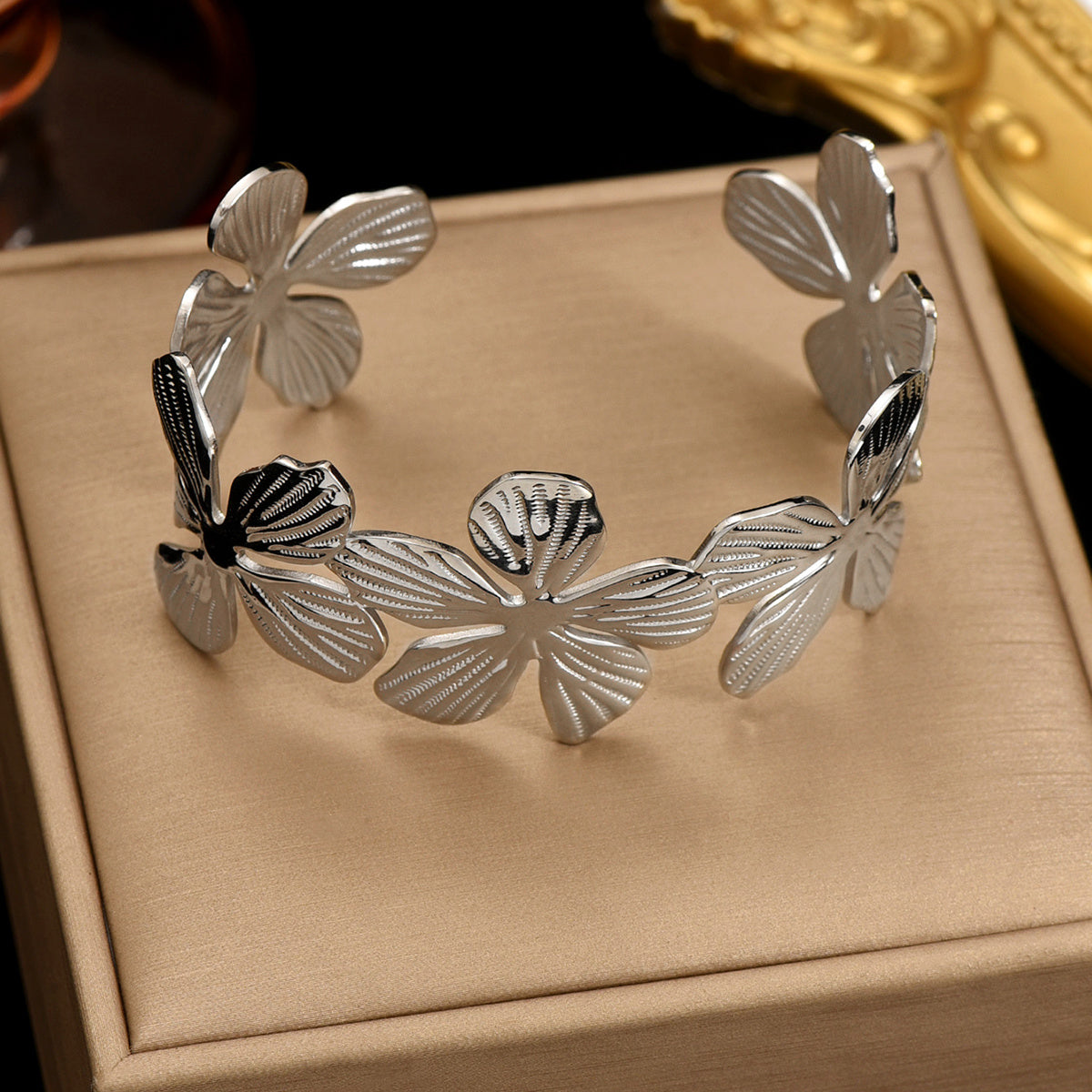 Lxalry 18K Gold Plated Stainless Steel Floral Carved Mirror Bracelet  Hypoallergenic Skin Safe Jewelry With Artisan Texture  Never Fade Handmade Luxury Gift For Women S Daily  Evening Wear