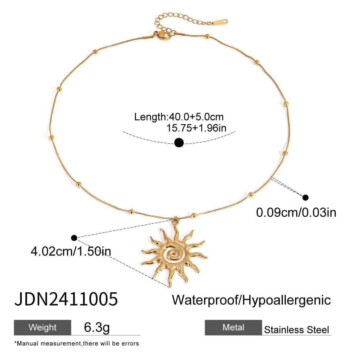 Stainless Steel Hammered Spiral Sun Pendant Necklace