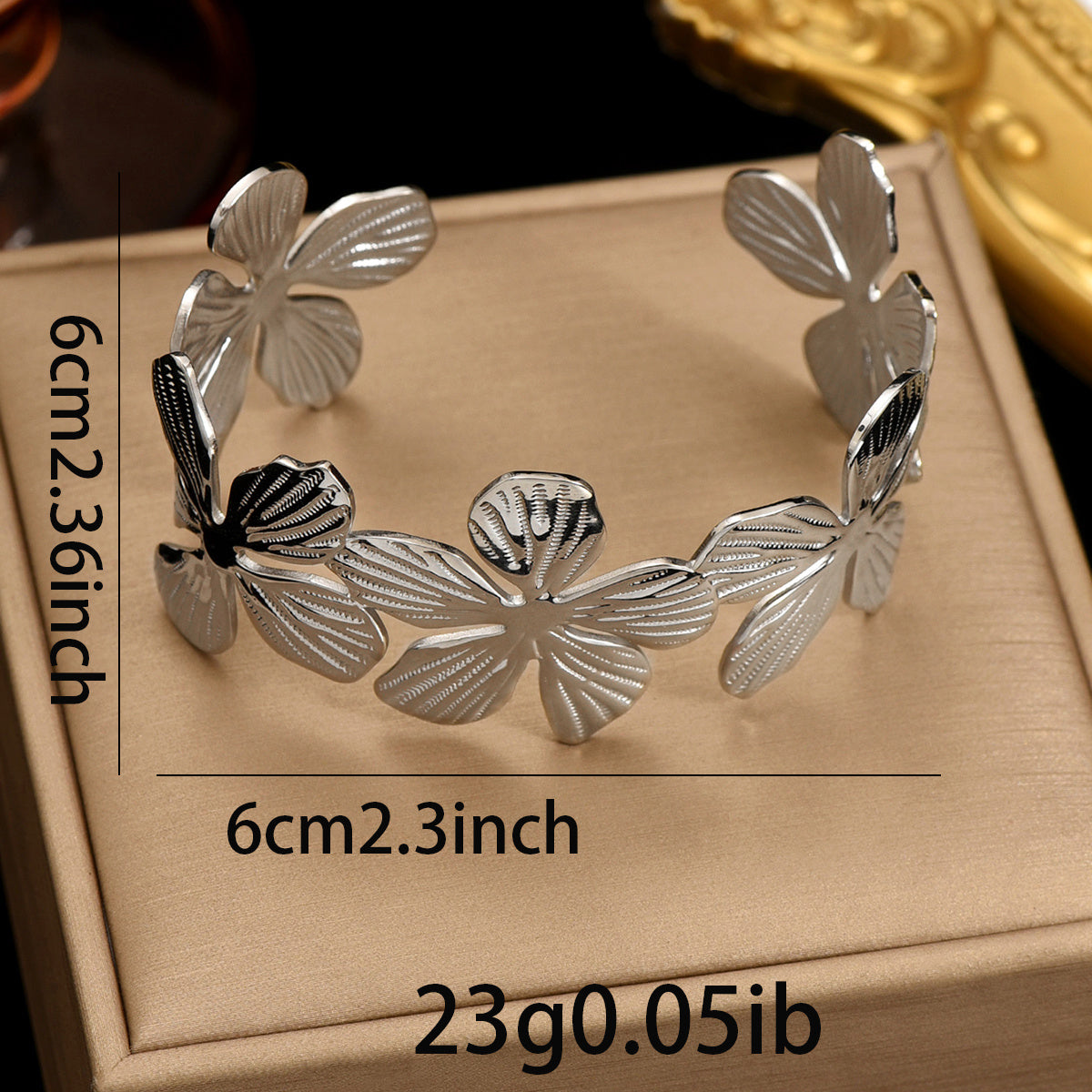 Lxalry 18K Gold Plated Stainless Steel Floral Carved Mirror Bracelet  Hypoallergenic Skin Safe Jewelry With Artisan Texture  Never Fade Handmade Luxury Gift For Women S Daily  Evening Wear