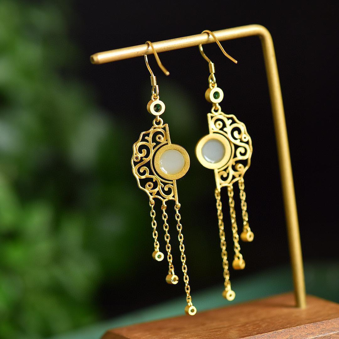 Retro Klassischer Chinesischer Stil Sterling Silber Vergoldete Emaille Ohrringe